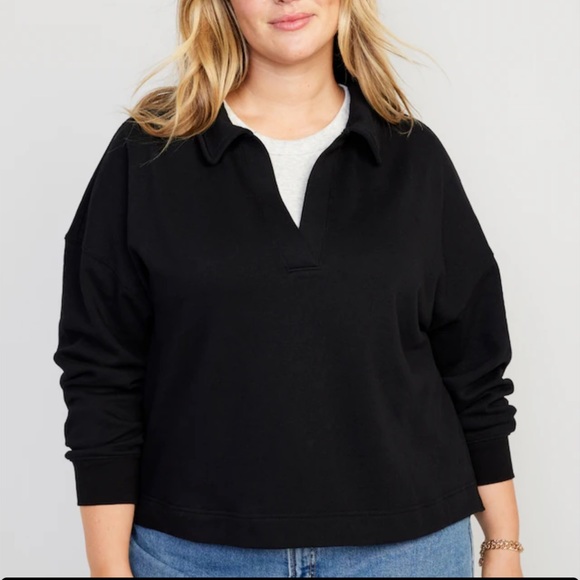 NWT OLD NAVY Collared Fleece Pullover Color: BLACK JACK SIZE X-LARGE - Picture 4 of 6